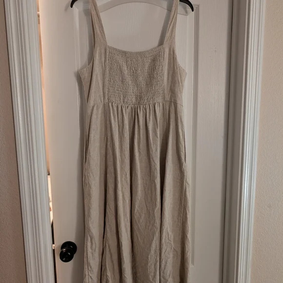 Old Navy Fit & Flare Linen-Blend Midi Dress Large Natural Linen - Picture 2 of 3